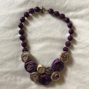 Handmade rosette gray purple necklace